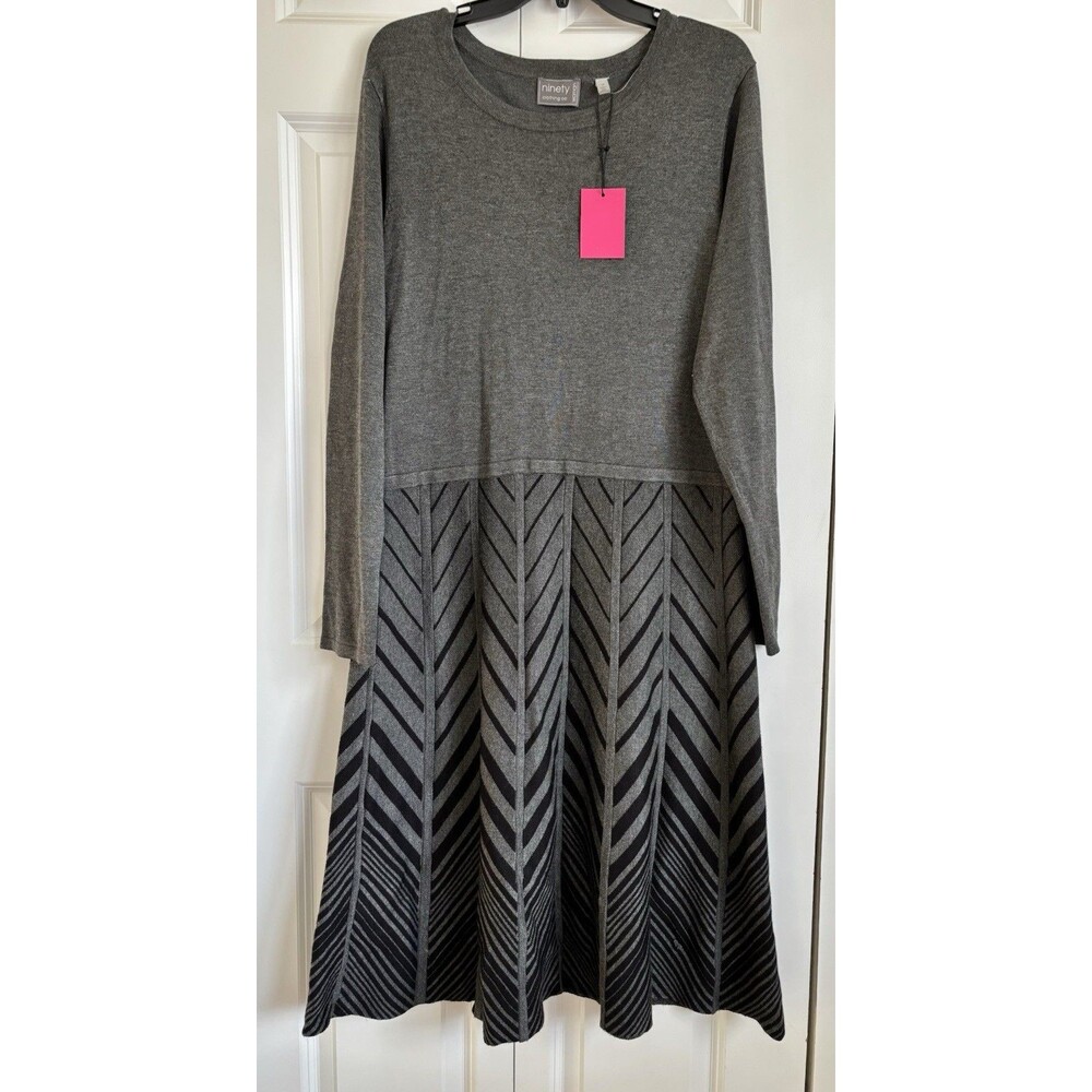 ninety clothing co WOMENS SWEATER DRESS SIZE 1X GREY LONG SLEEVES  FIT AND FLARE